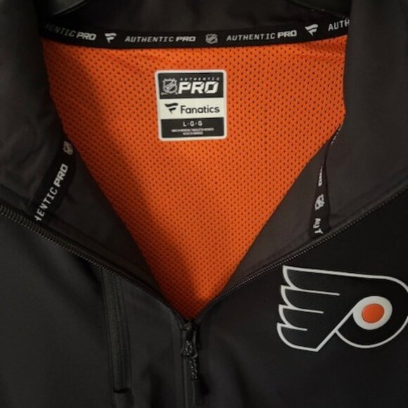 Fanatics L NHL Philadelphia Flyers Windbreaker Jacket Black Orange Authentic Pro - Picture 1 of 10